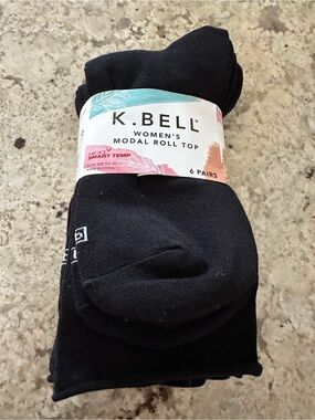 Women's Black Modal Roll Top Socks - 6 Pairs